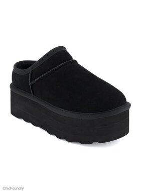 Women's Suede Platform Ankle Boots Fur Lined Slip On Winter Booties